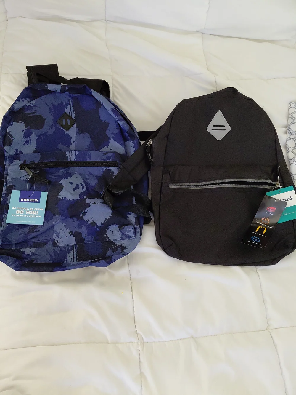 NWT Set of Two Unisex Backpacks Black & Blue with Black and Blue Camo 13x17 ish
